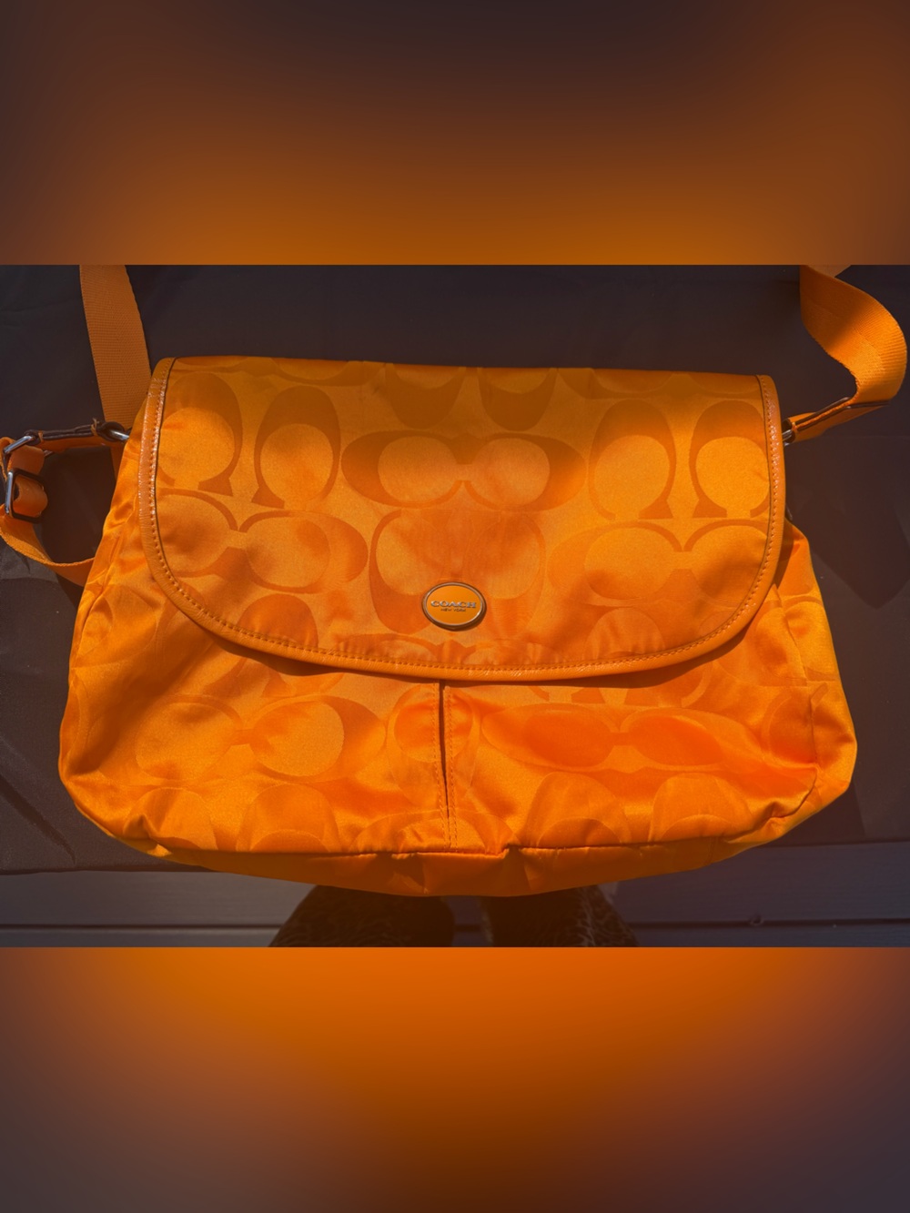Coach F77490 Citrine Orange Signature Nylon Messenger Crossbody Y2K